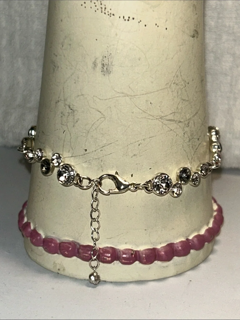 Crystal Round Link Silver Tone Bracelet